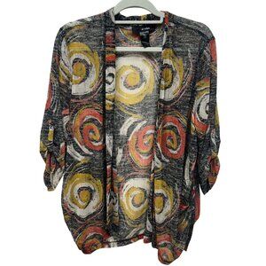 Ali Miles Colorful Swirl Print Open Front Cardigan XL Lightweight Knit